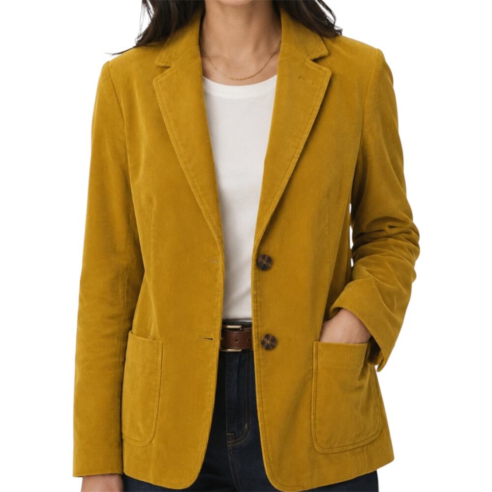 Talbots Corduroy Blazer Jacket Notch Lapel Pockets Lined Mustard Yellow 12